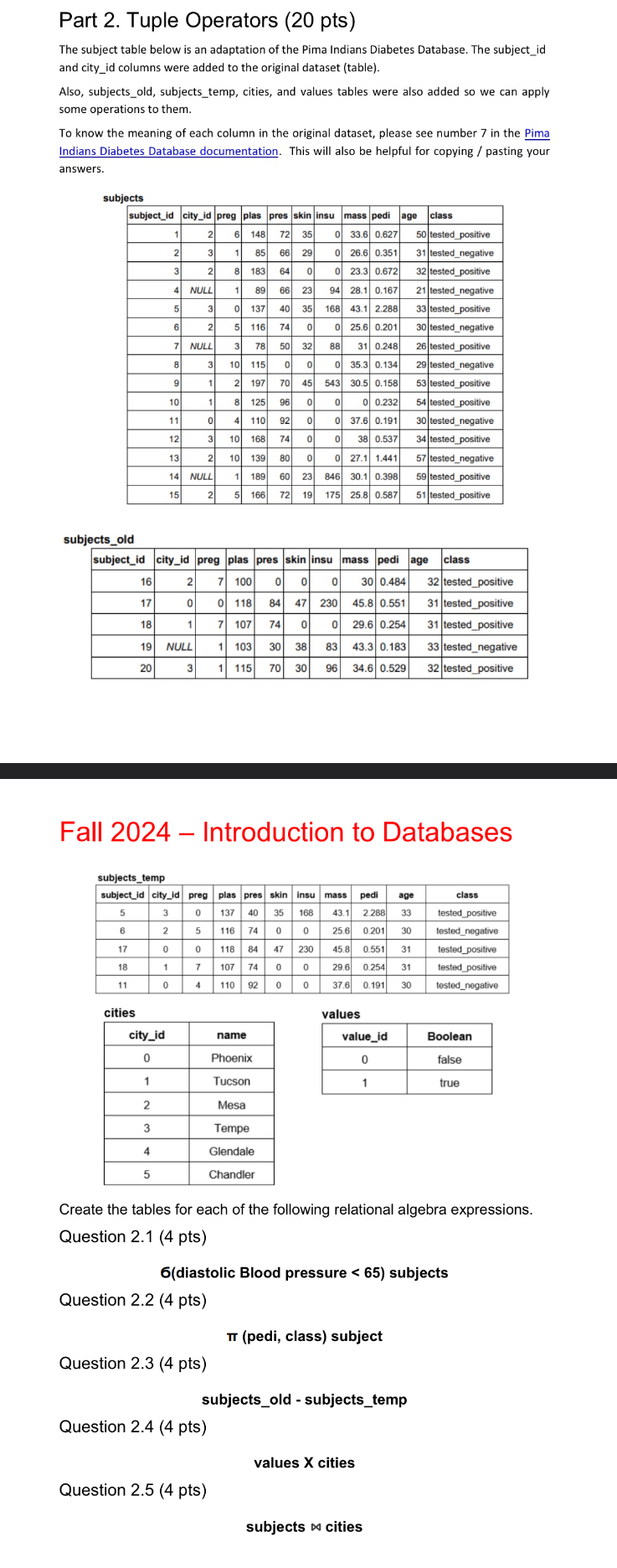 Fall 2 0 2 4 - Introduction to Databases subjects