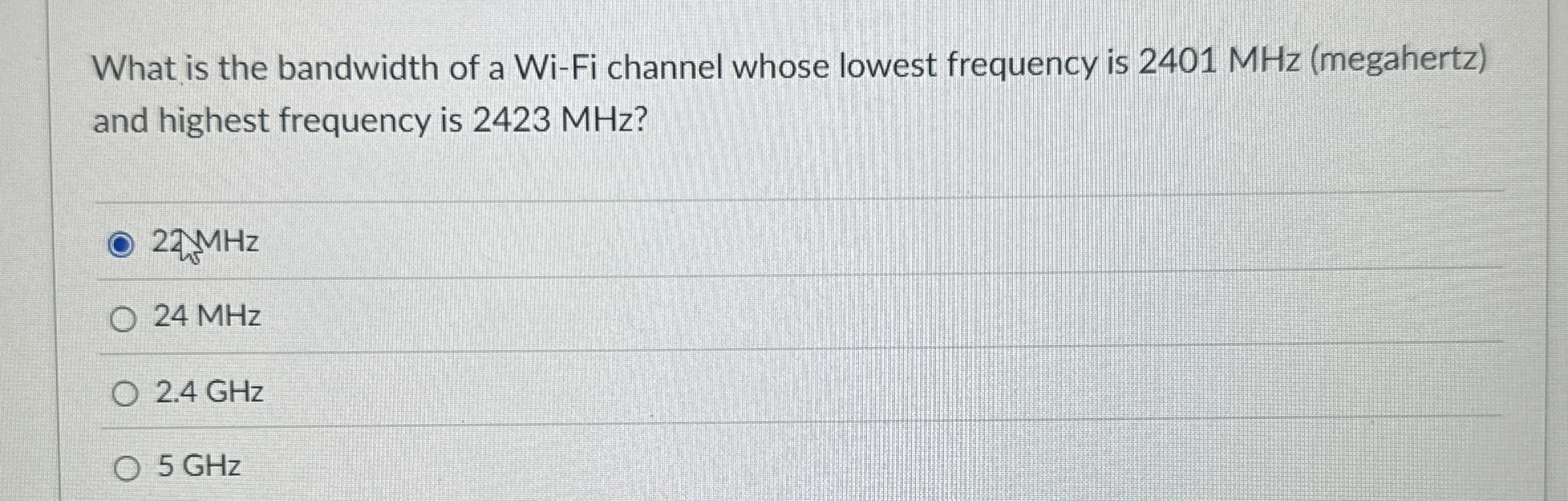 What is the bandwidth of a Wi - Fi channel whose