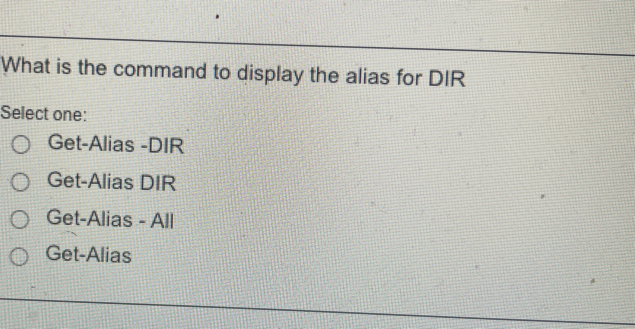 What is the command to display the alias for DIR
