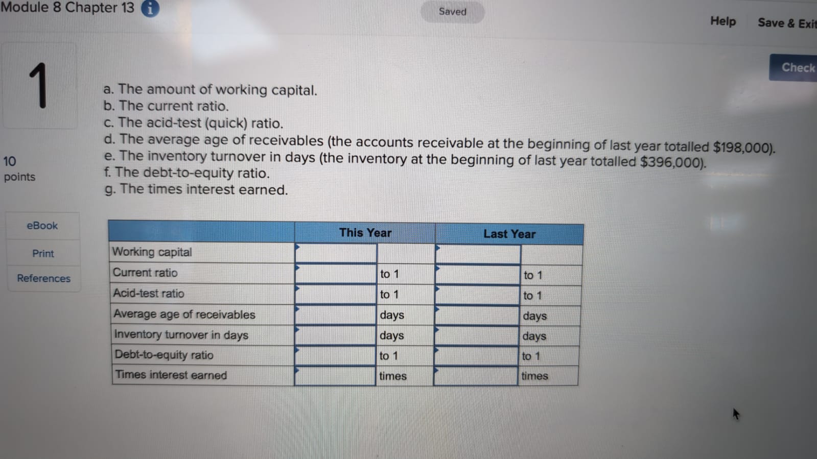 Please fill-in the amounts in a table. Please