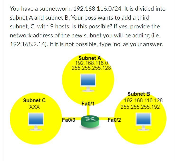 You have a subnetwork, 1 9 2 . 1 6 8 . 1 1 6 . 0