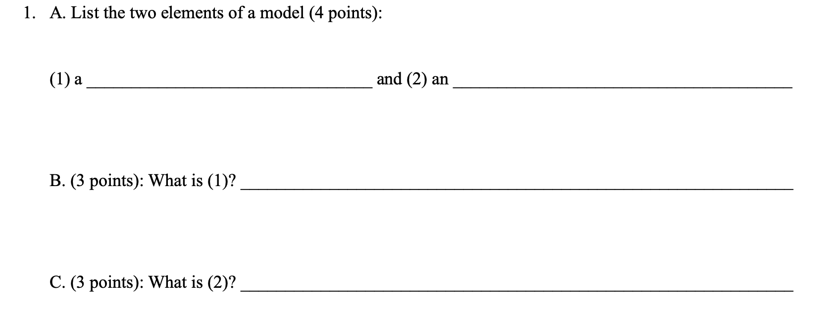 A . List the two elements of a FOL model ( 4
