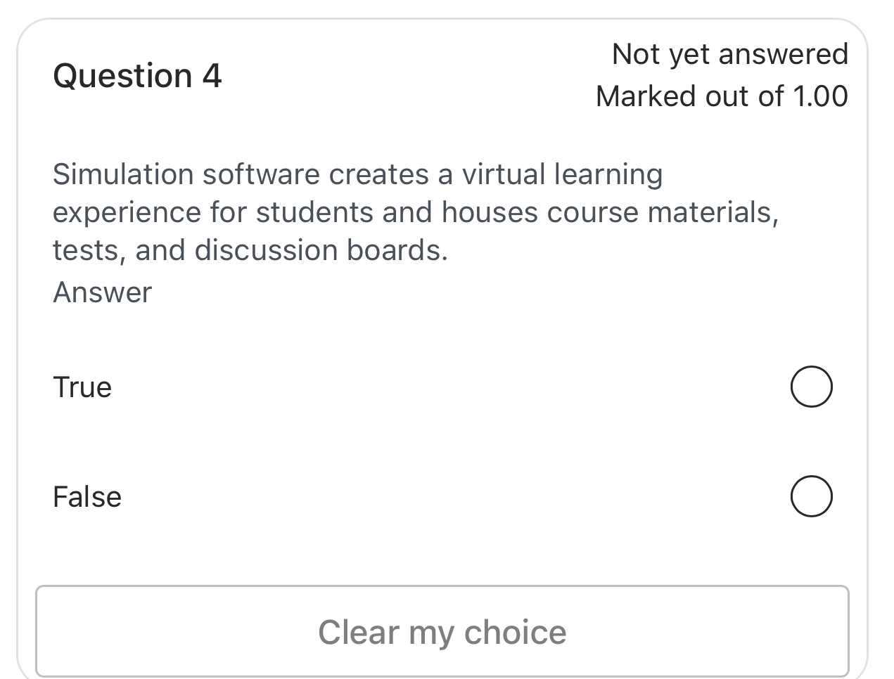 Question 4 Not yet answered Marked out of 1 . 0 0