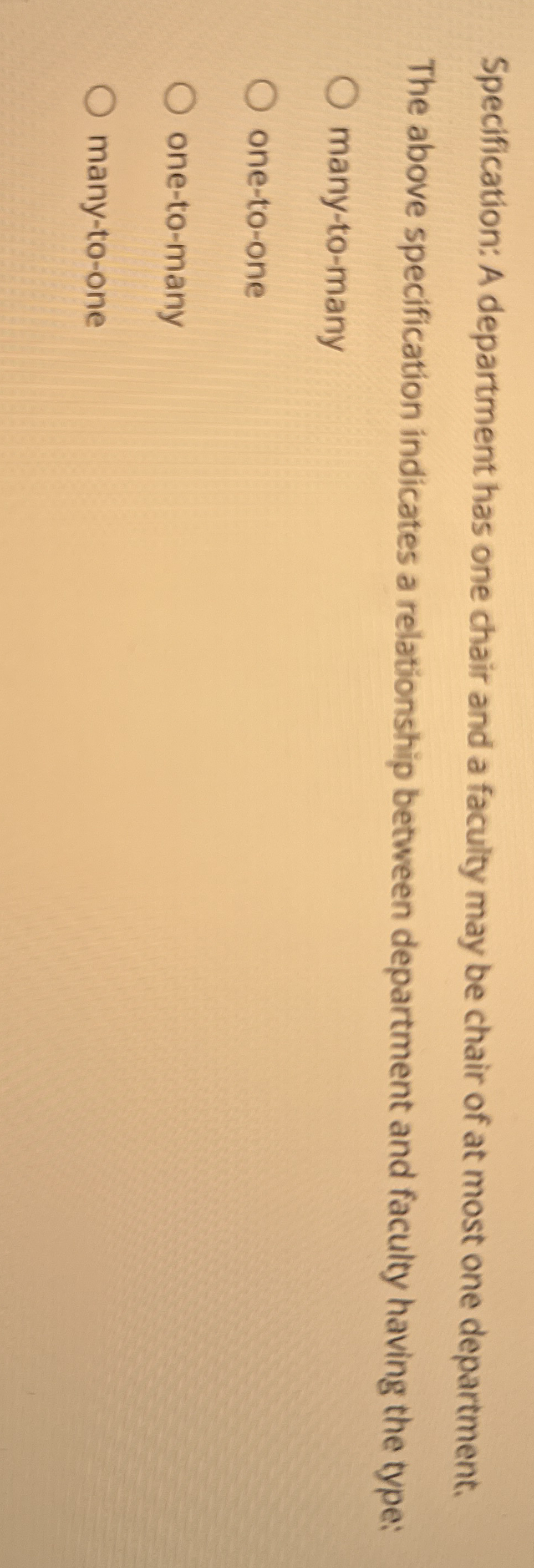 Specification: A department has one chair and a