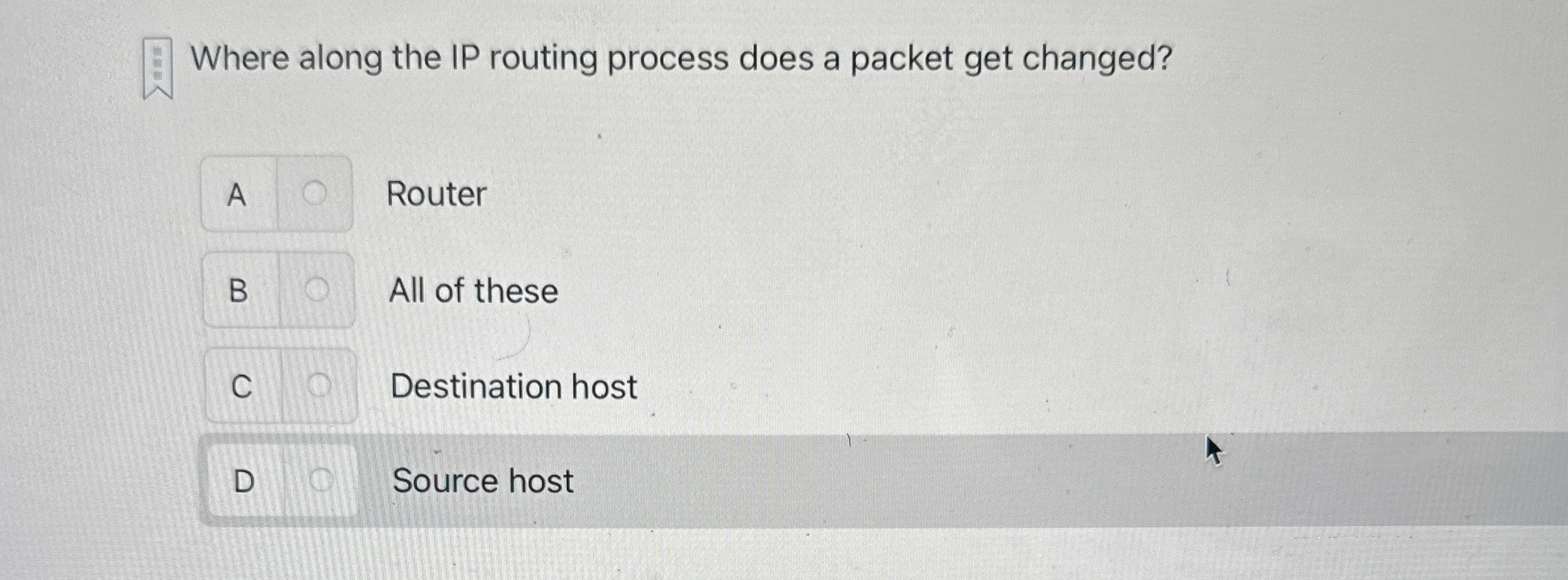 Where along the IP routing process does a packet
