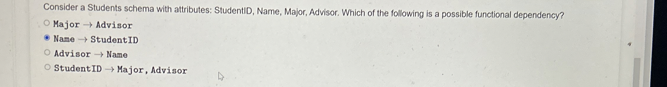 Consider a Students schema with attributes: