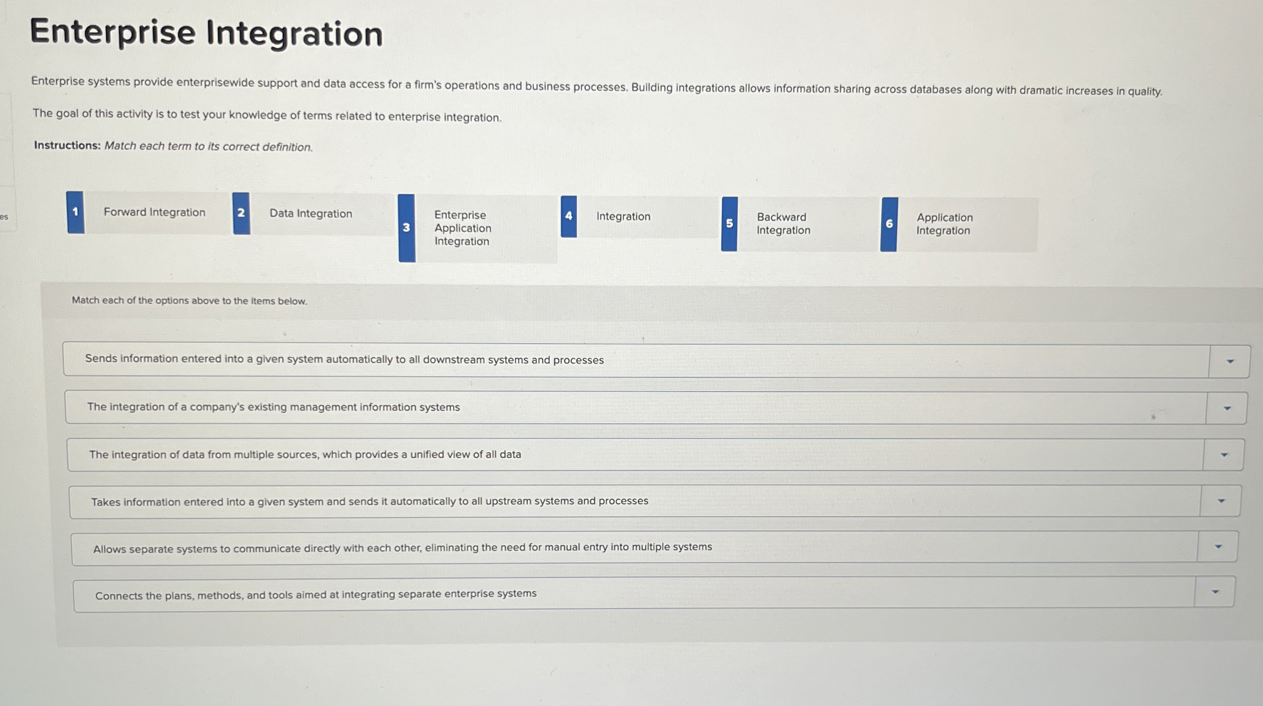 Enterprise Integration The goal of this activity
