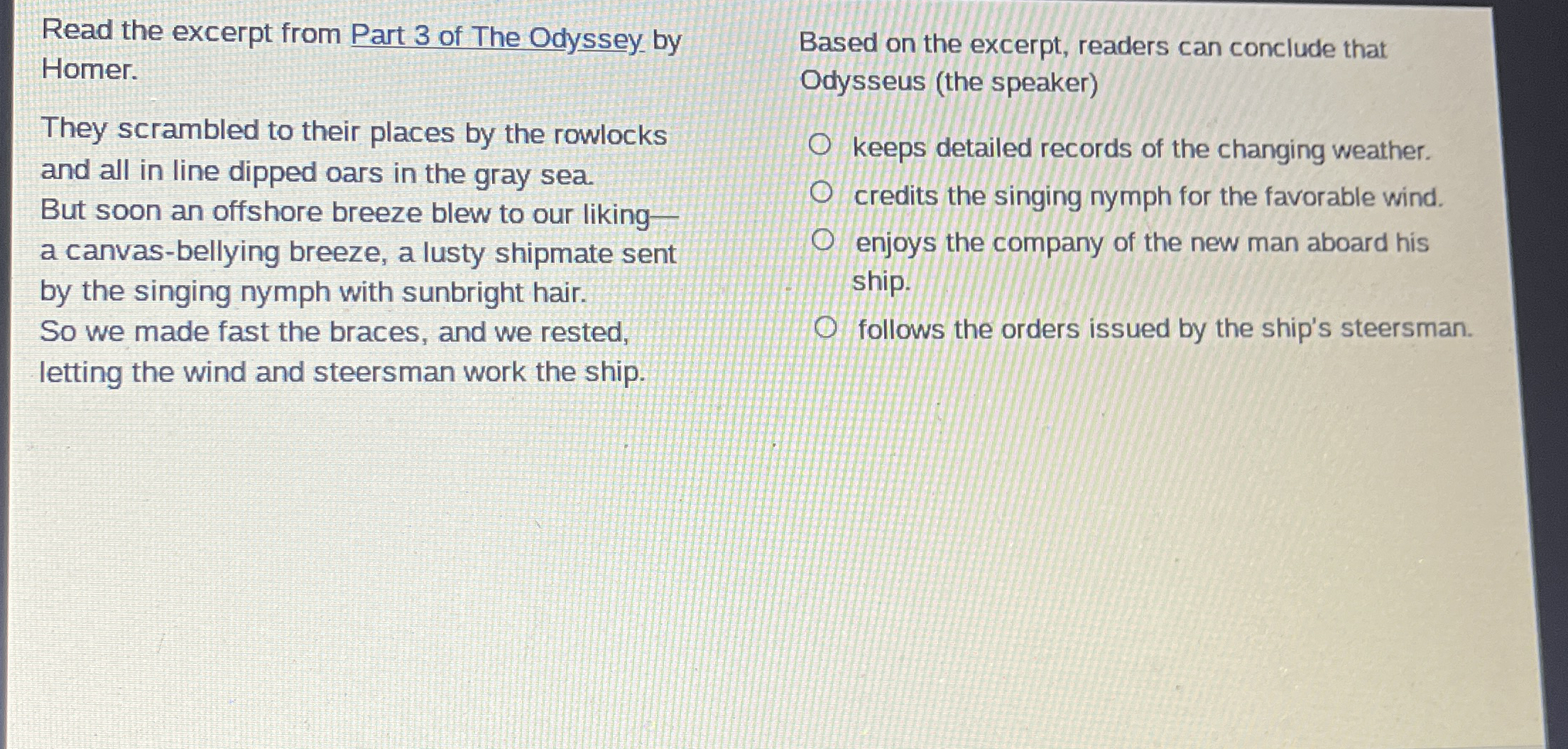 Read the excerpt from Part 3 of The Odyssey by