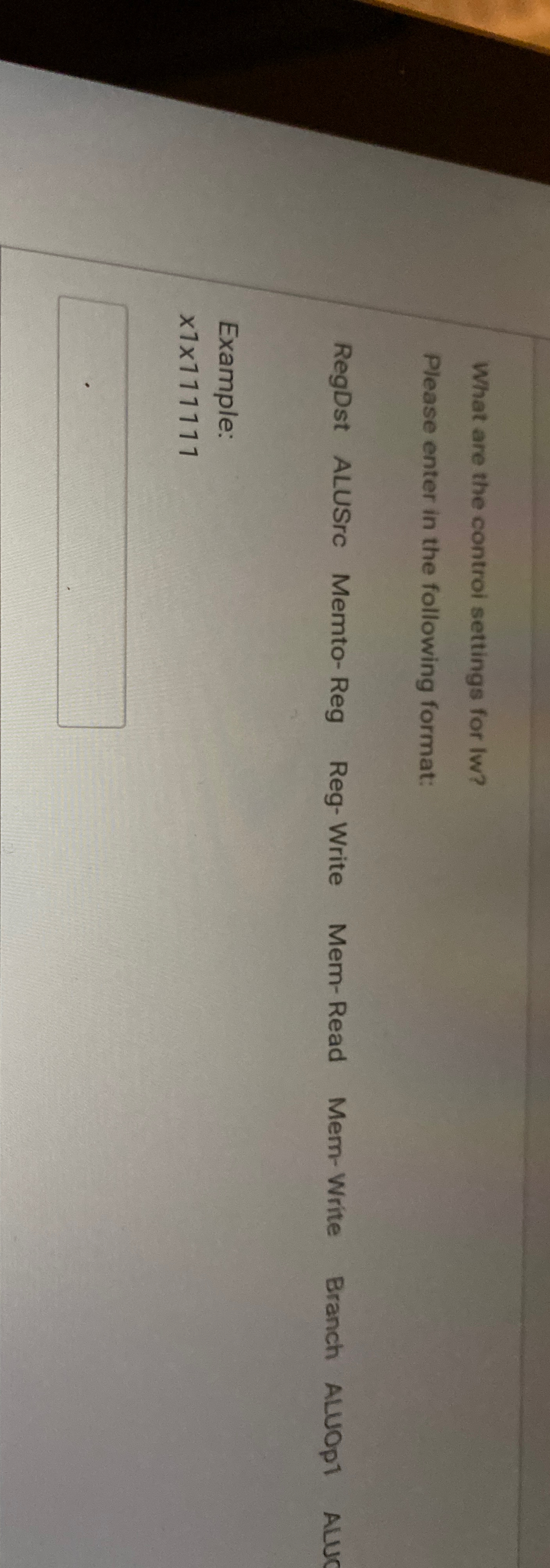 What are the controi settings for Iw ? Please
