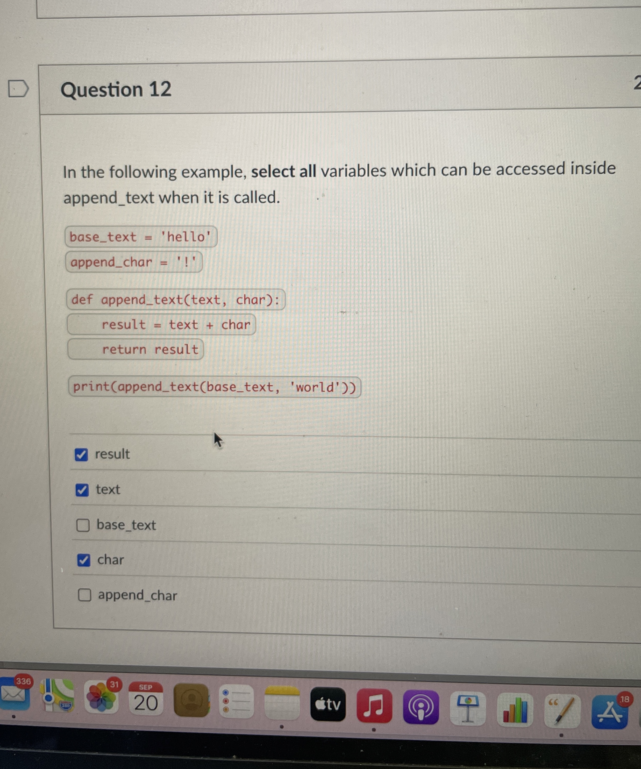 Question 1 2 In the following example, select all