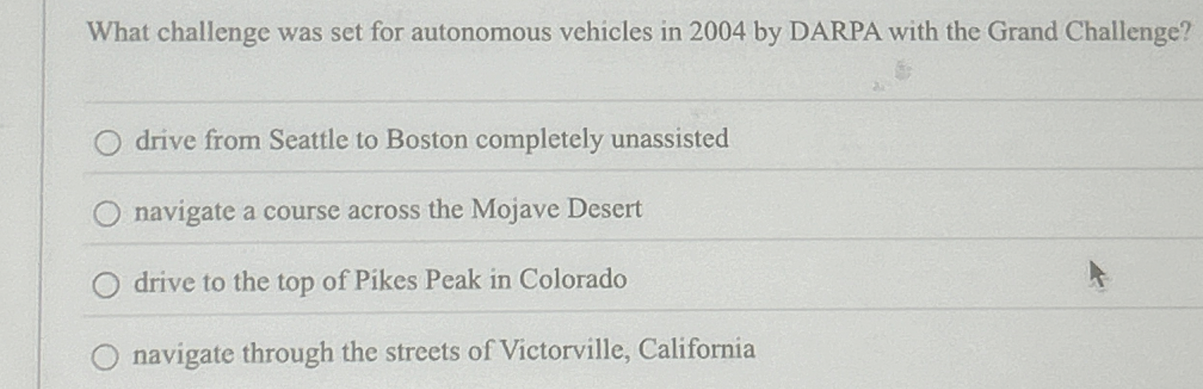 What challenge was set for autonomous vehicles in