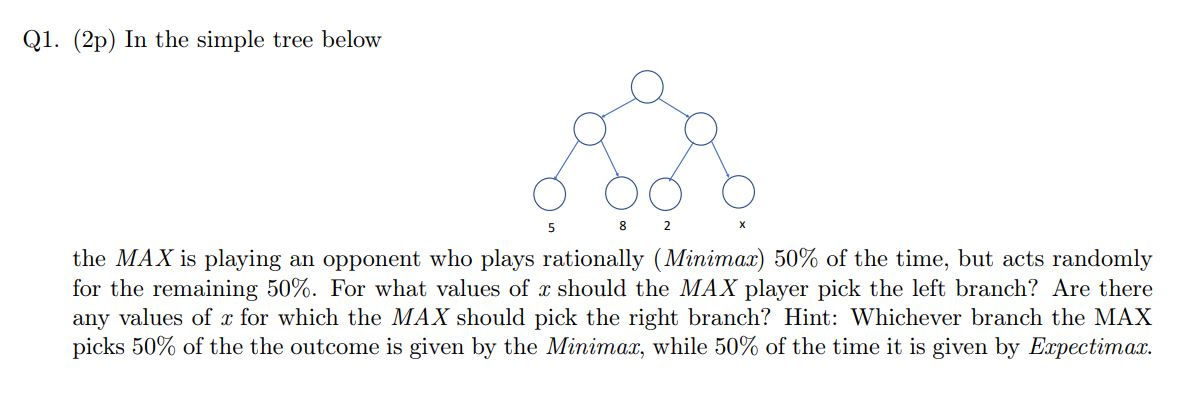 Q 1 . ( 2 p ) In the simple tree below the MAX is