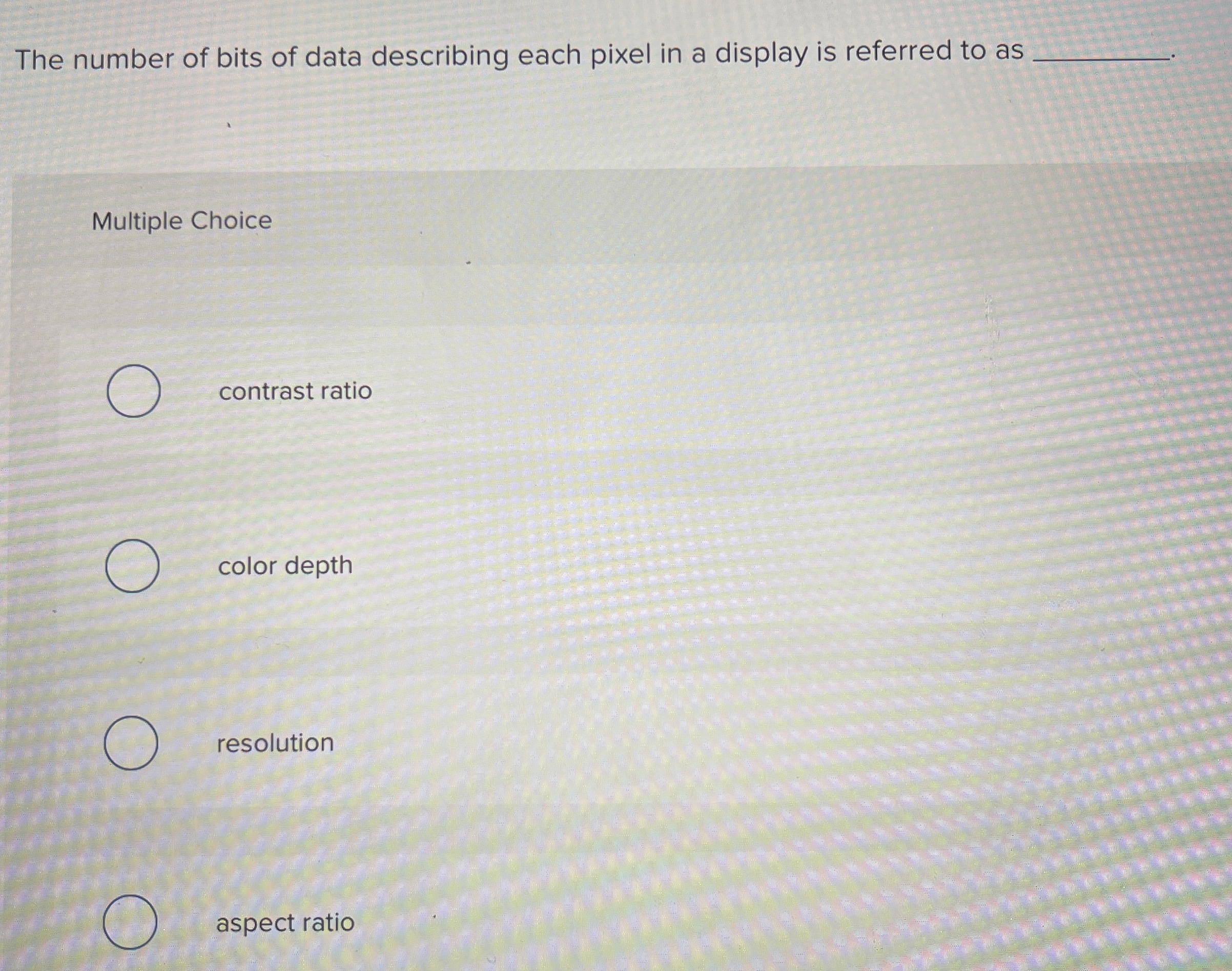 The number of bits of data describing each pixel