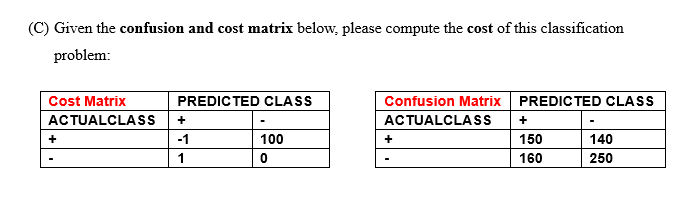 ( C ) Given the confusion and cost matrix below,