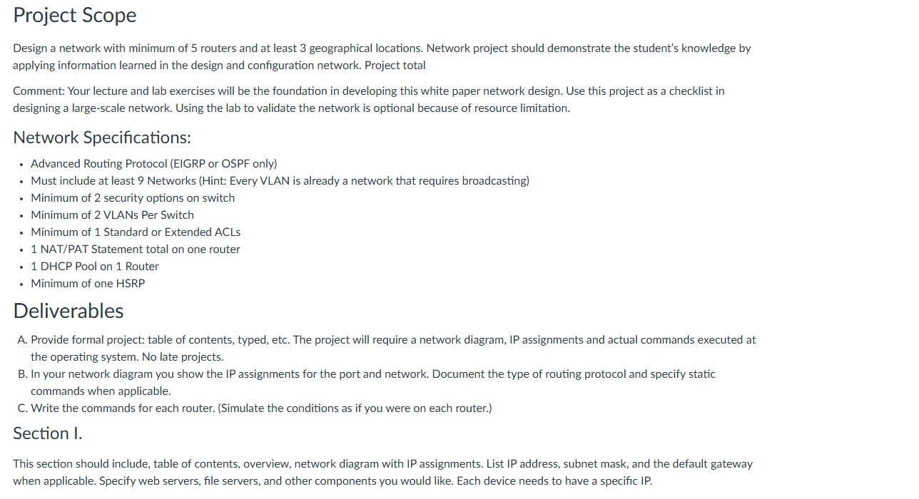 Project Scope Design a network with minimum of 5