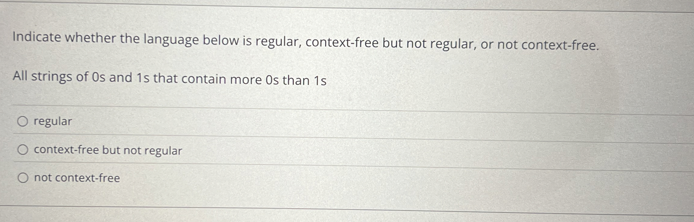 Indicate whether the language below is regular,