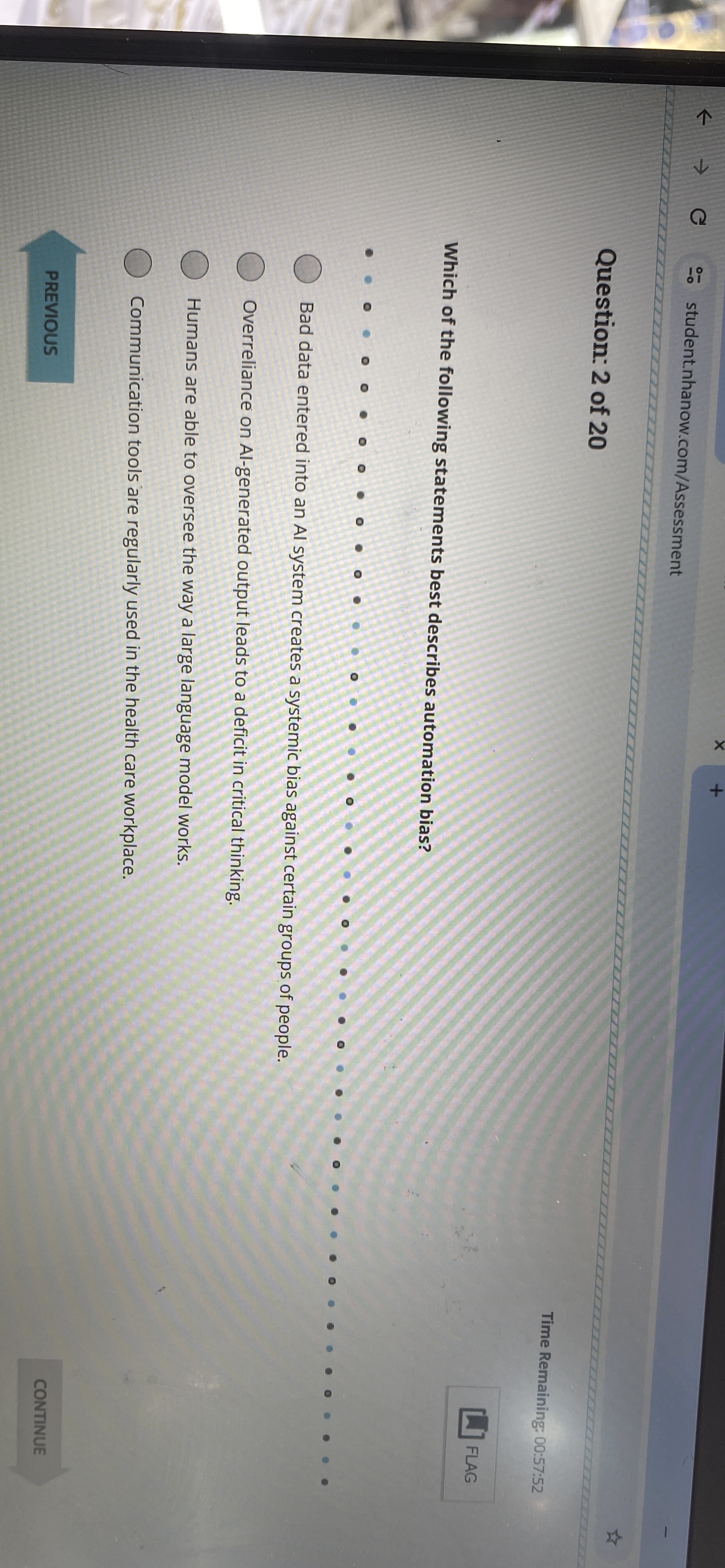 Question: 2 of 2 0 Time Remaining: 0 0 : 5 7 : 5