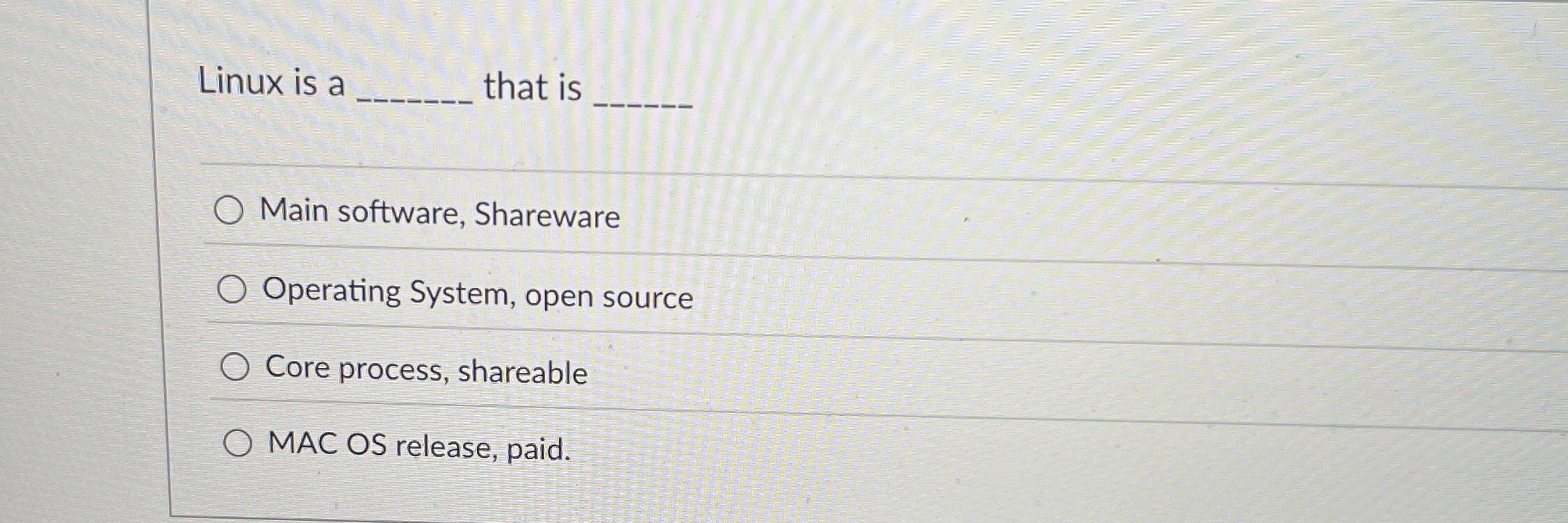 Linux is a that is Main software, Shareware