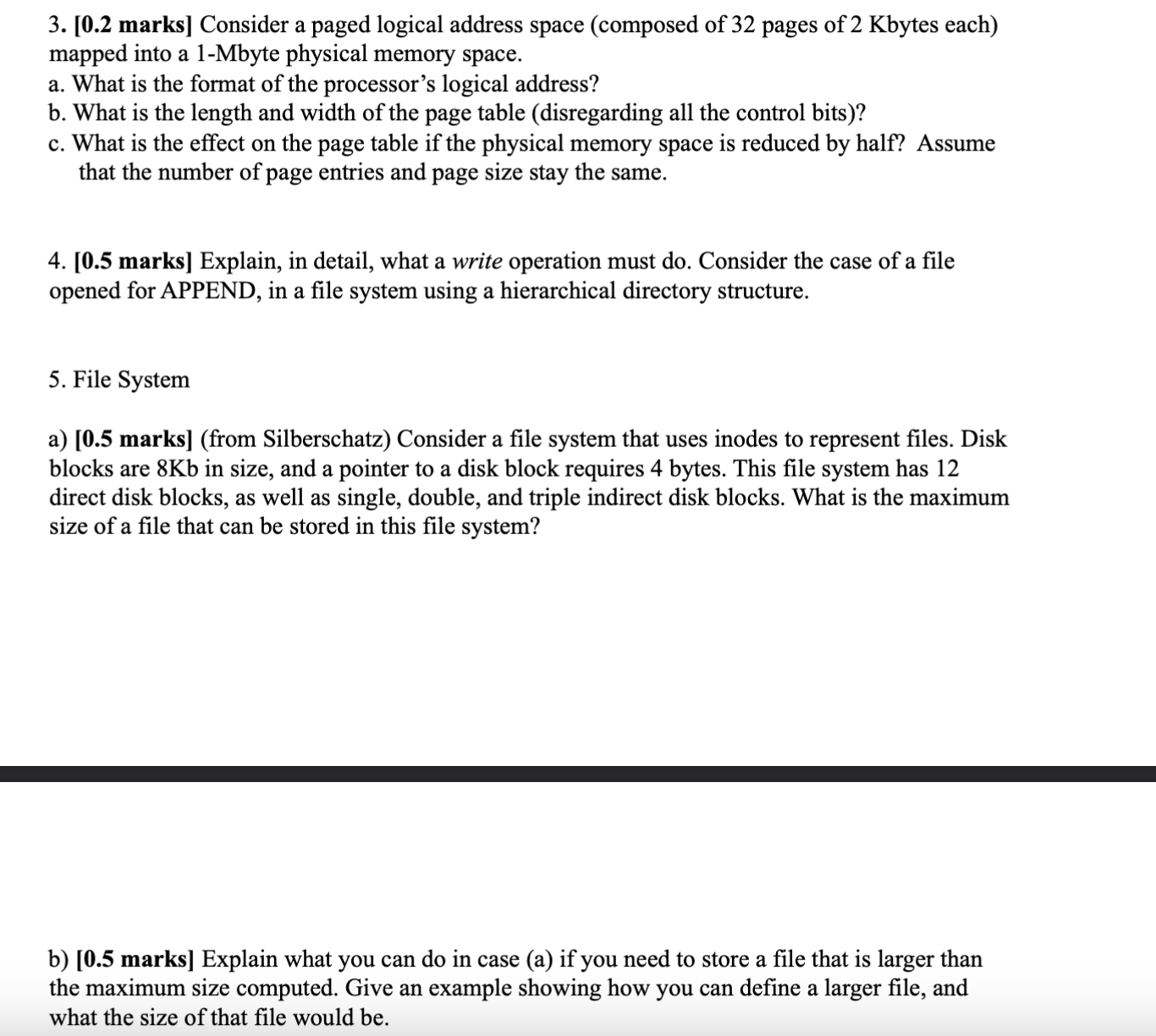 3 . [ 0 . 2 marks ] Consider a paged logical