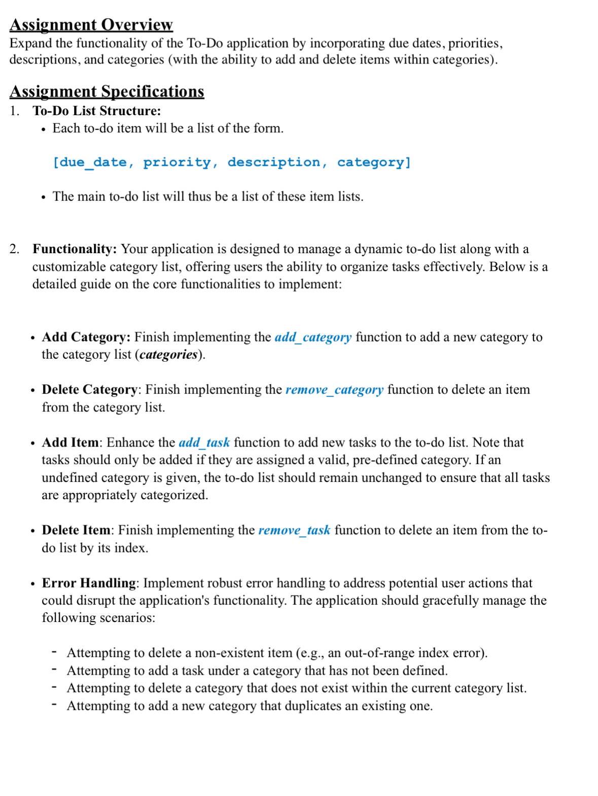 Assignment Overview Expand the functionality of