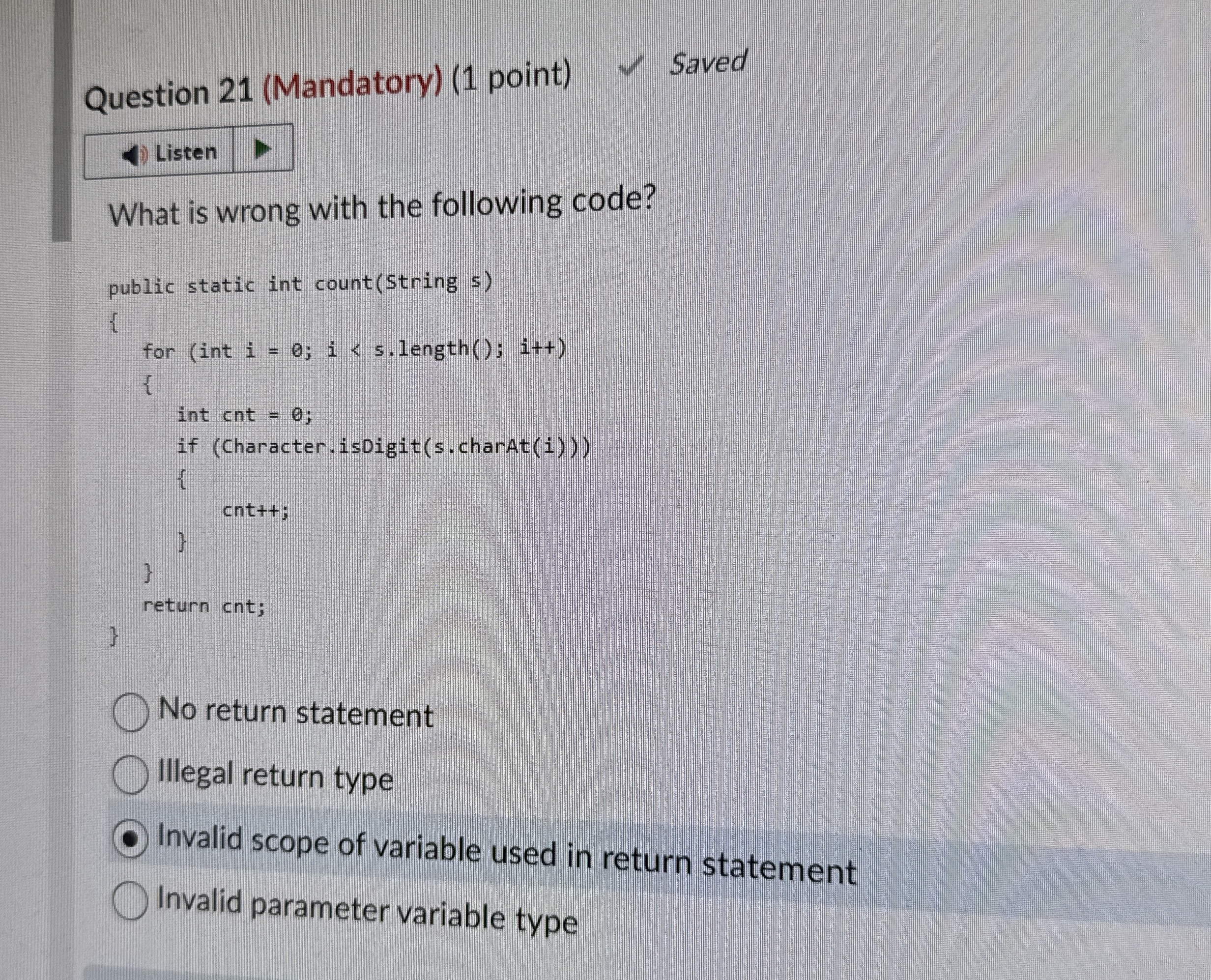 Question 2 1 ( Mandatory ) ( 1 point ) Saved