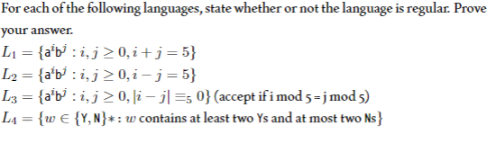 For each of the following languages, state