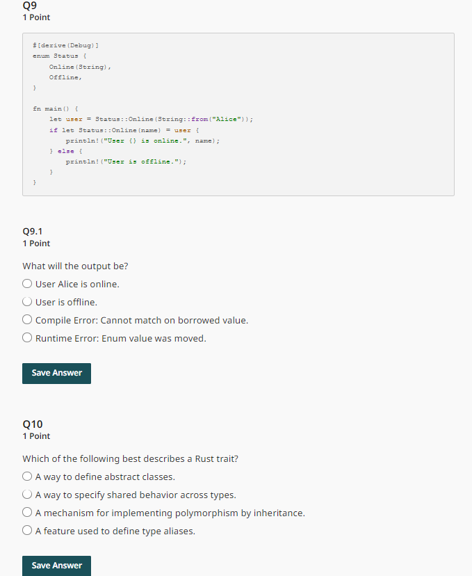 ` ` ` # [ derive ( Debug ) ] enum Status { Online