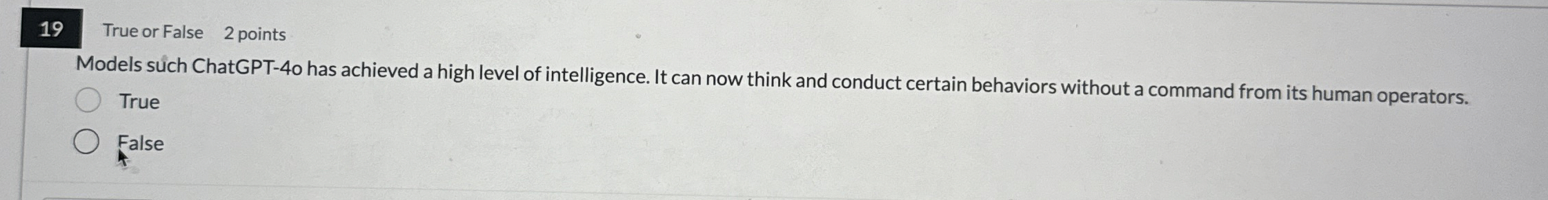 1 9 True or False 2 points Models such ChatGPT -