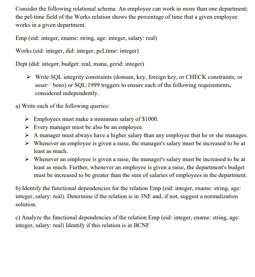 Consider the following relational schema. An