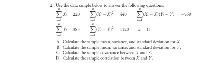2. Use the data sample below to answer the
