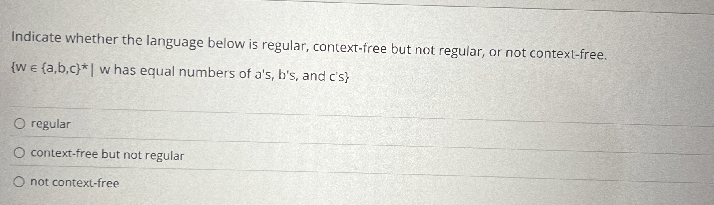 Indicate whether the language below is regular,