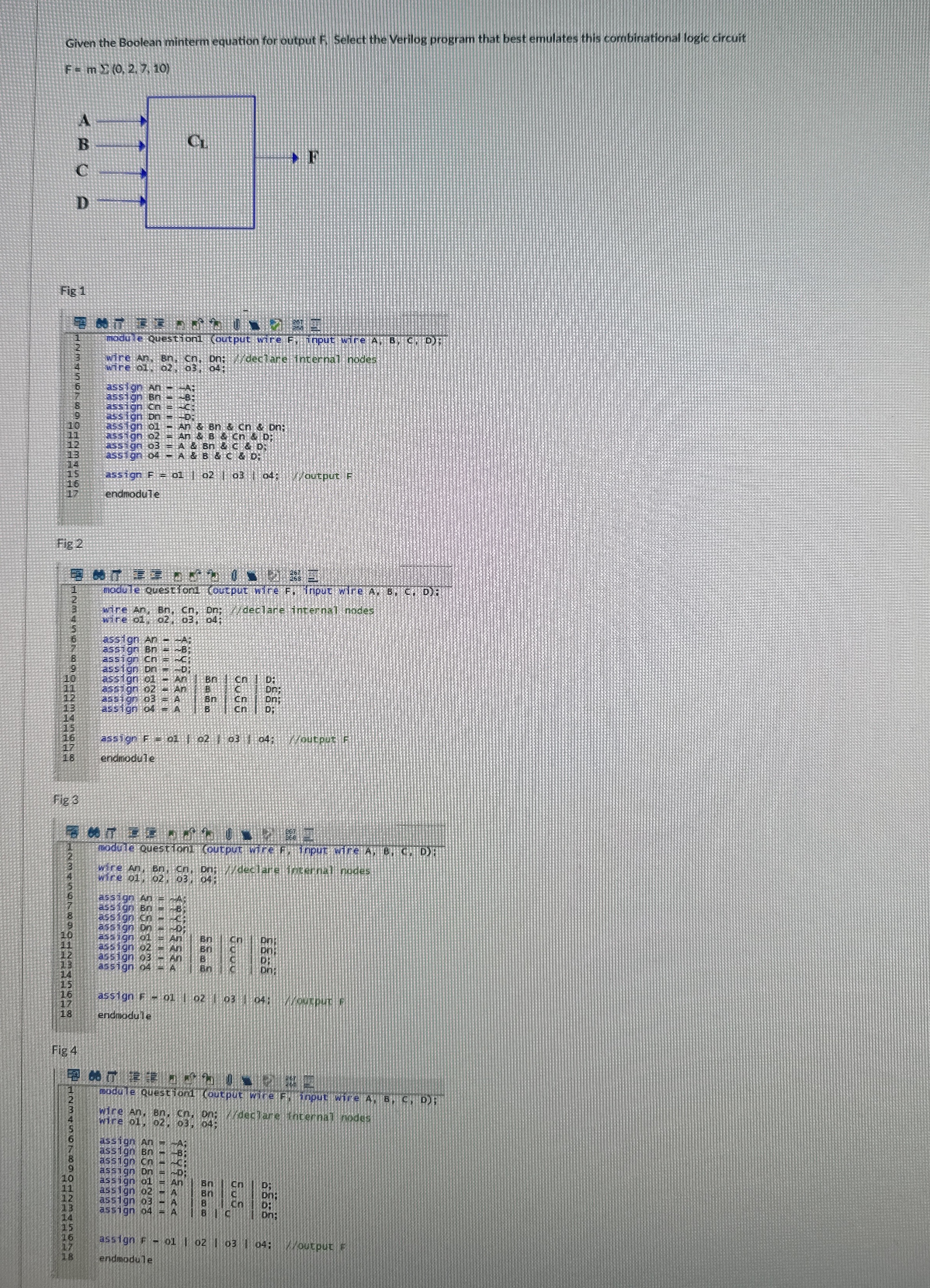 Given the Boolean Equation. Select the correct