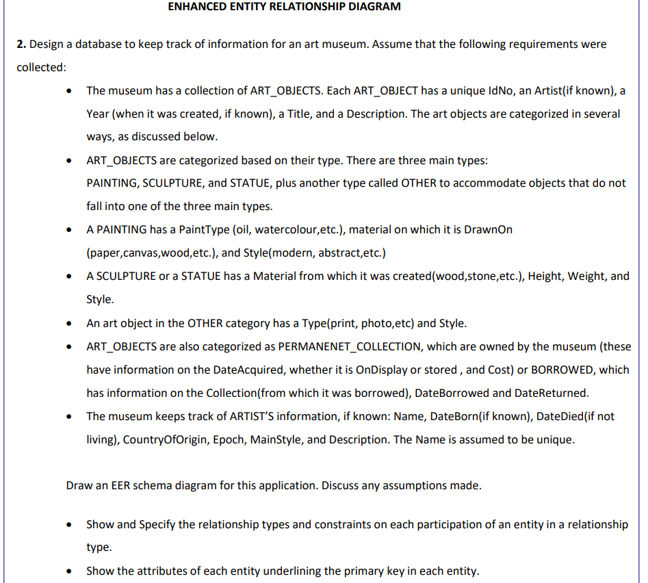 How would the EER diagram look for this question