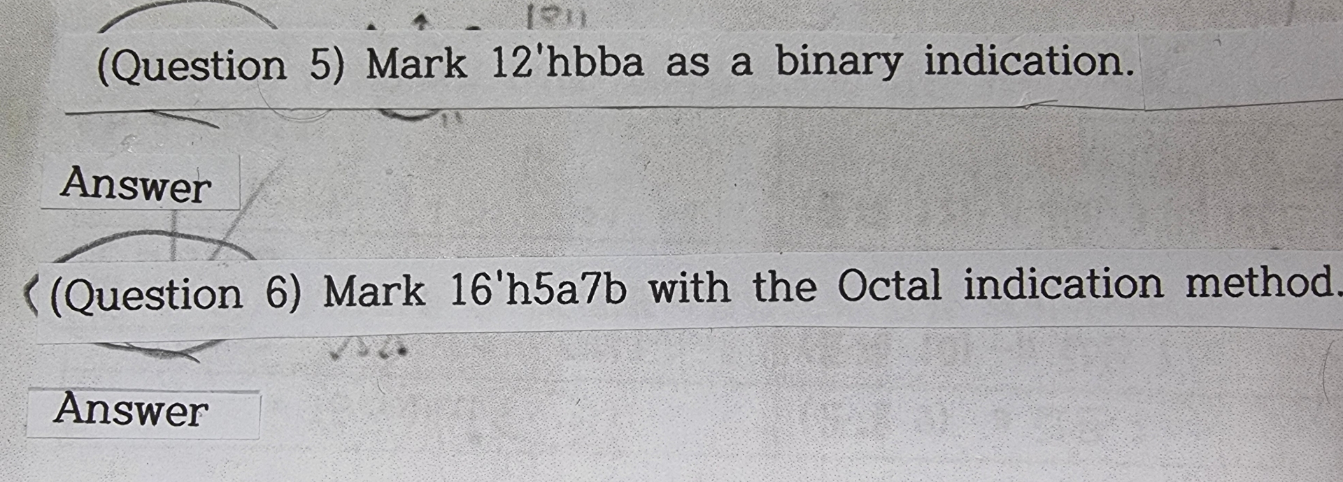( Question 5 ) Mark 1 2 'hbba as a binary