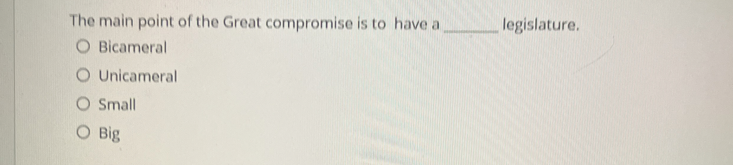 The main point of the Great compromise is to have
