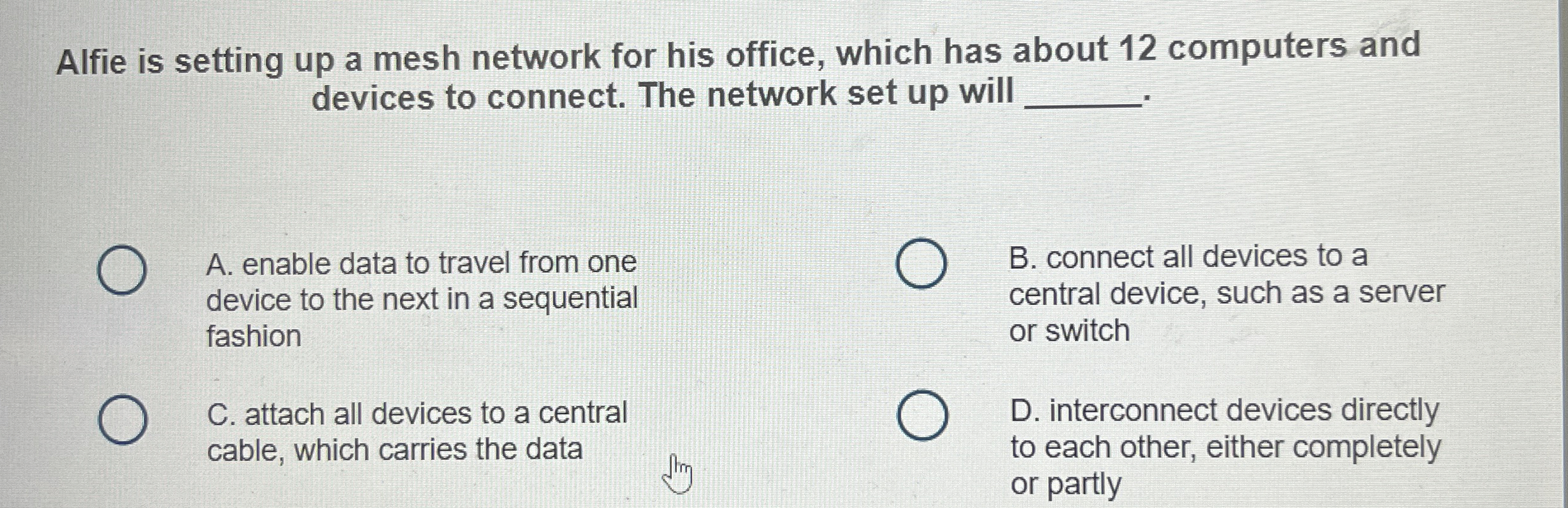 Alfie is setting up a mesh network for his