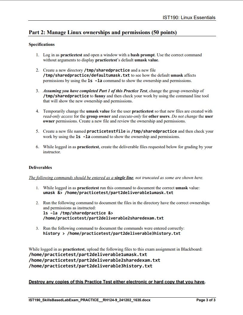Part 2 : Manage Linux ownerships and permissions
