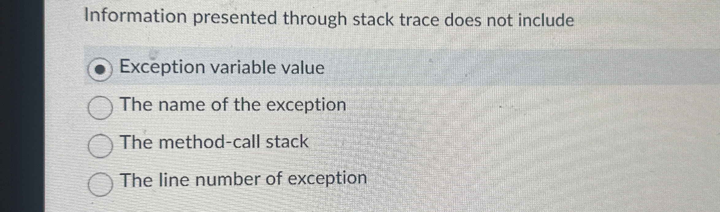 Information presented through stack trace does