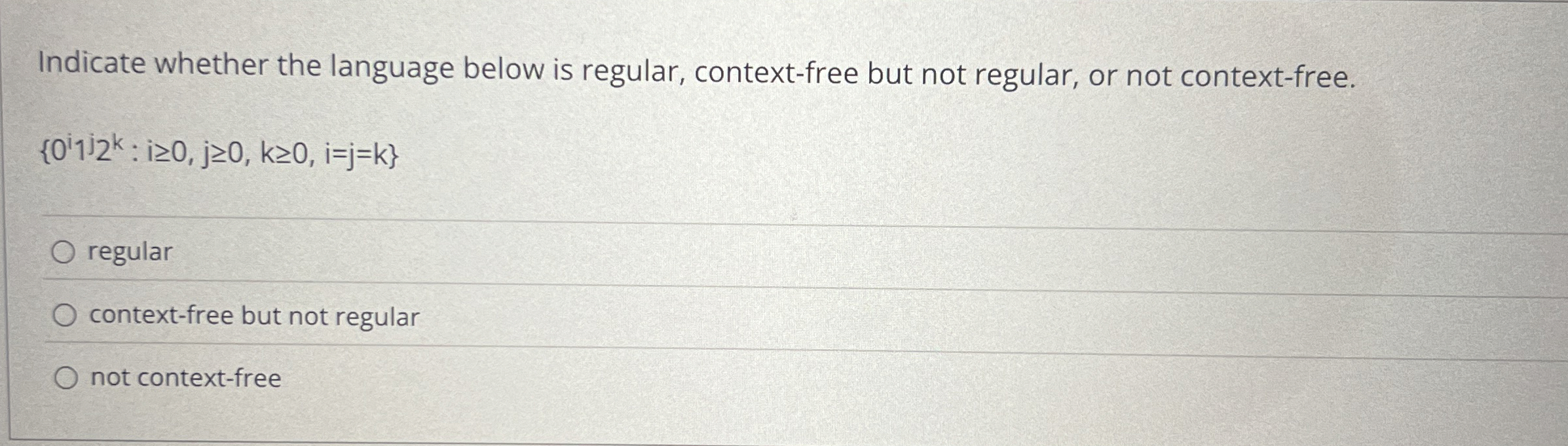 Indicate whether the language below is regular,