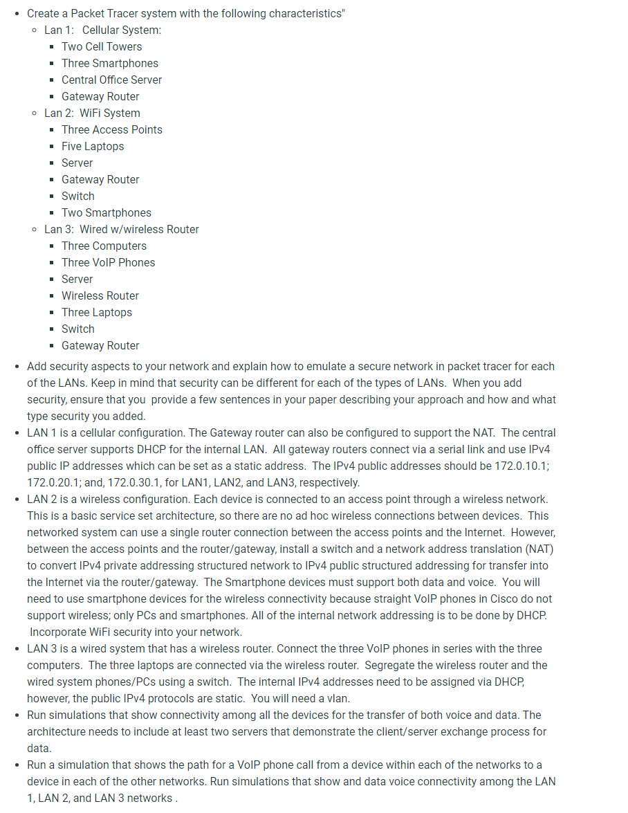Create a Packet Tracer system with the following