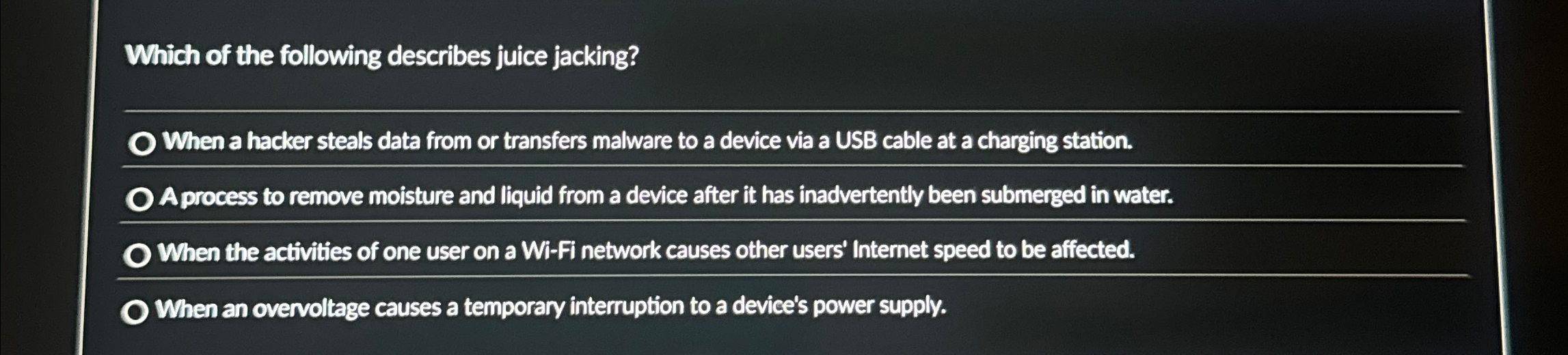 Which of the following describes juice jacking?