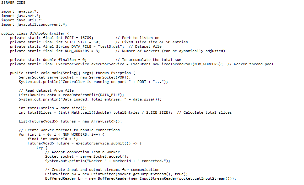  the server code is in the provided images heres the client