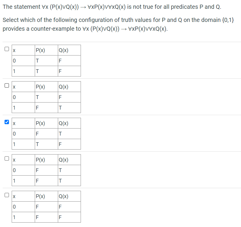 The statement AAx ( P ( x ) v v Q ( x ) ) AAxP (