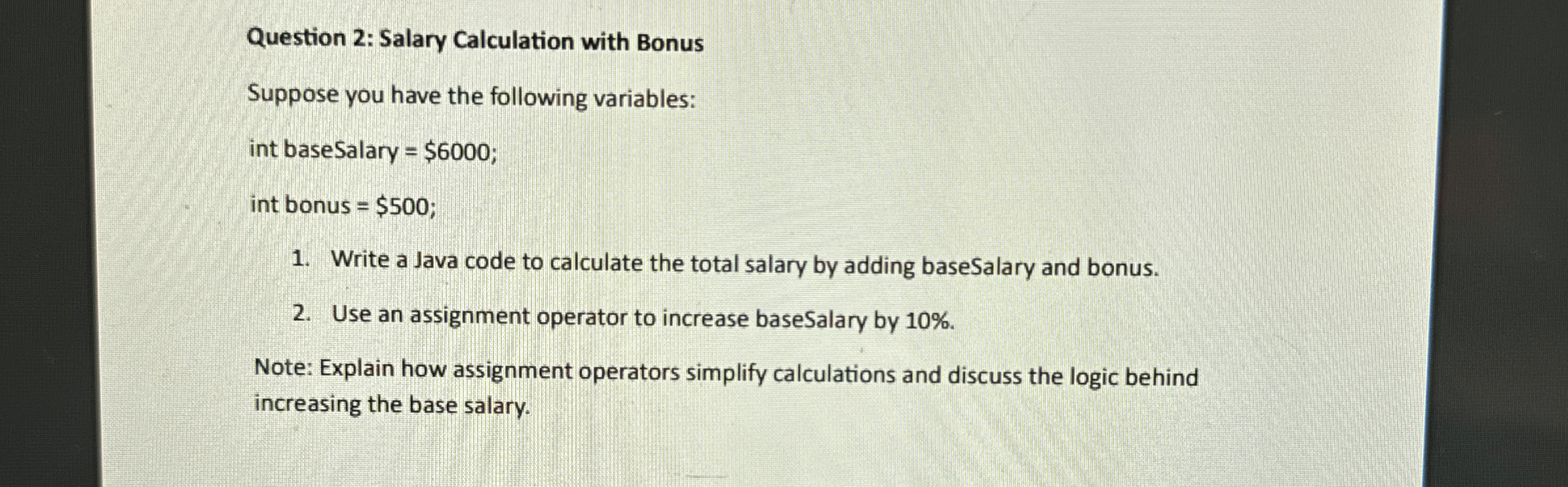 Question 2 : Salary Calculation with Bonus