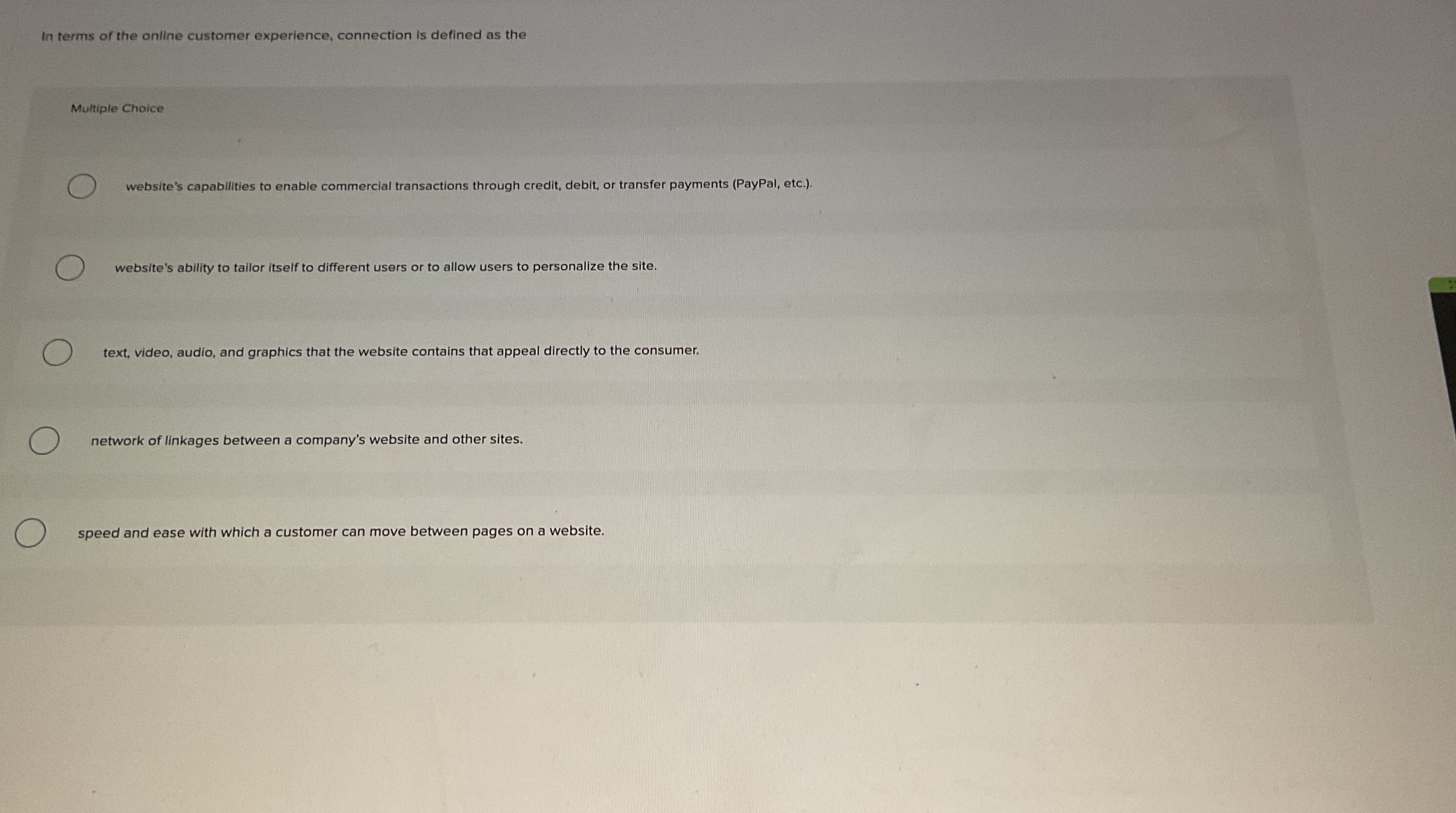 In terms of the online customer experience,