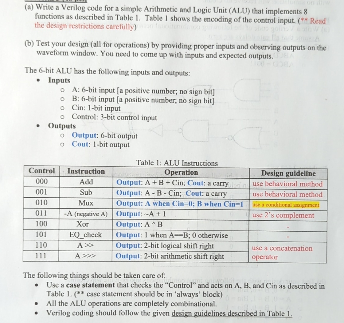 ( a ) Write a Verilog code for a simple