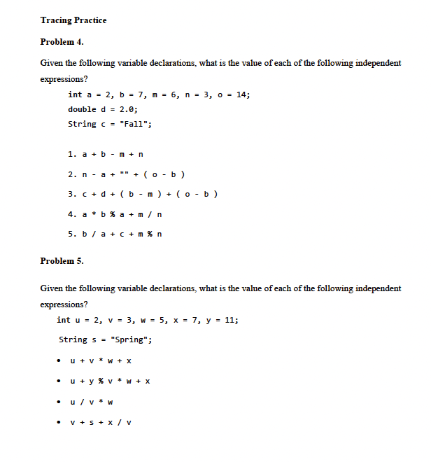 Java Programming Tracing Practice Problem # 4 .