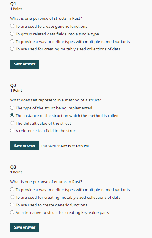 Q 1 1 Point What is one purpose of structs in