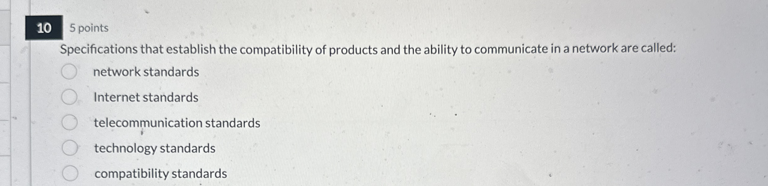 1 0 5 points Specifications that establish the