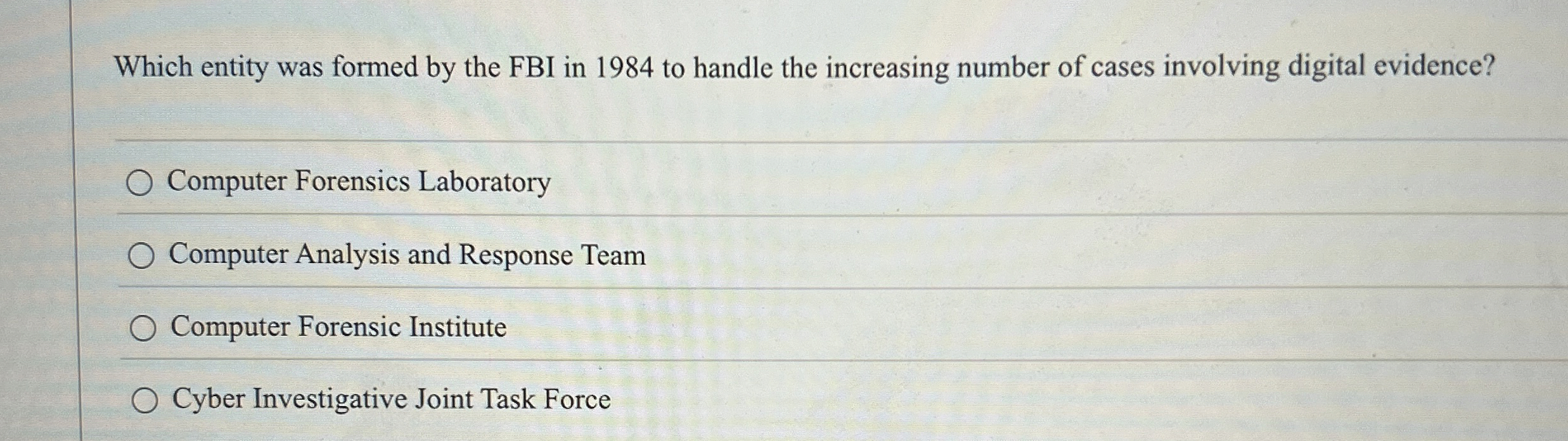 Which entity was formed by the FBI in 1 9 8 4 to